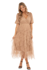 Capri Collection Clara tyllimekko - beige - naisten muoti - juhlavaatteet - juhlamekot - IHANA Store - lifestylemyymälä - kotimainen verkkokauppa