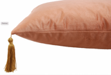 Miljögården tyynynpäällinen - sametti - tasselit - koti - sisustus - persikanoranssi - IHANA Store