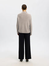 Selected Cille neule - greige - naisten neuleet - villavaatteet - villa -kasmirneule - naisten muoti - pukeutuminen - lifestyle - IHANA Store