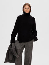 Selected Femme Gabella pooloneule - musta - villaneule - naisten vaatteet - IHANA Store