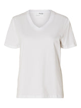 Selected Femme Essential t-paita - valkoinen - naisten lyhythihainen paita v-aukkoinen kaulus - Naisten vaatteet - IHANA Store