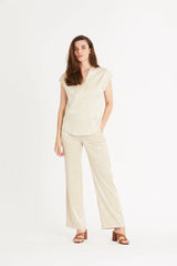Rue de Femme Esme housut - beige - naisten vaatteet - juhlahousut - täyspitkät housut - IHANA Store 