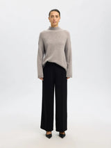 Selected Cille neule - greige - naisten neuleet - villavaatteet - villa -kasmirneule - naisten muoti - pukeutuminen - lifestyle - IHANA Store